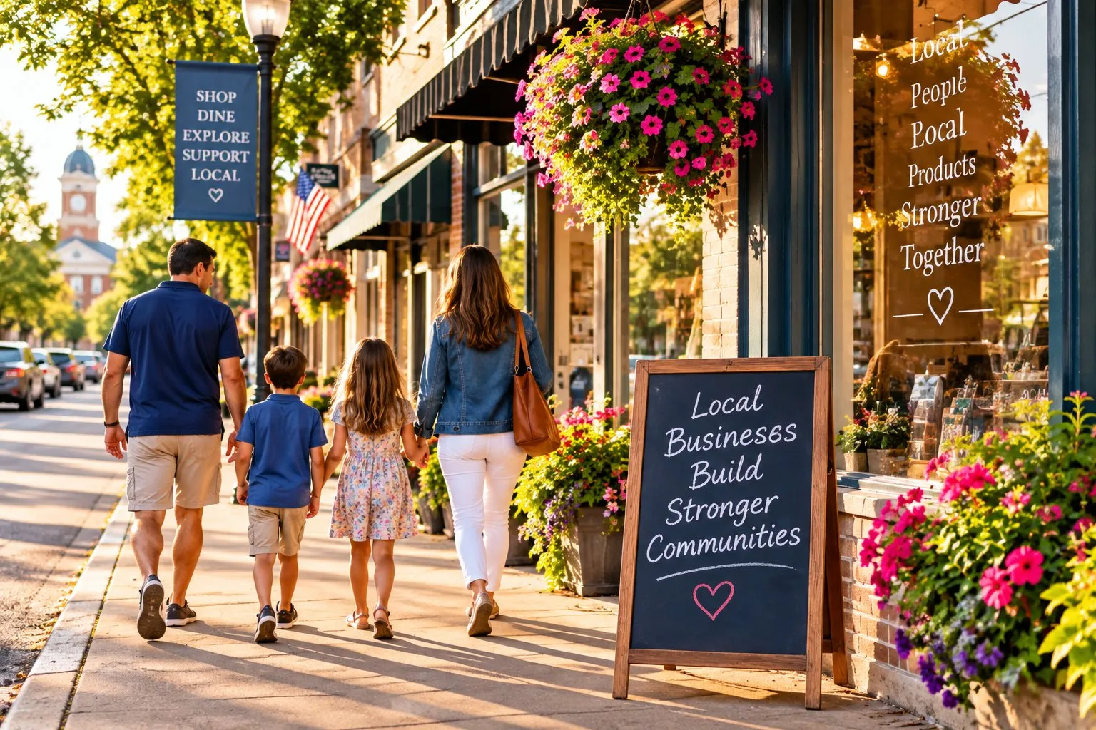 Family enjoy downtown